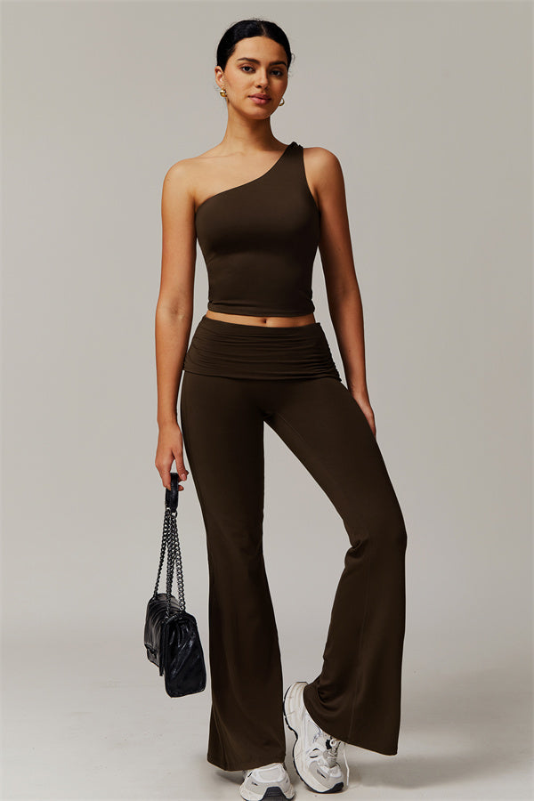 The Luxe One-Shoulder Crop Top Flared Leggings 2-Piece Set