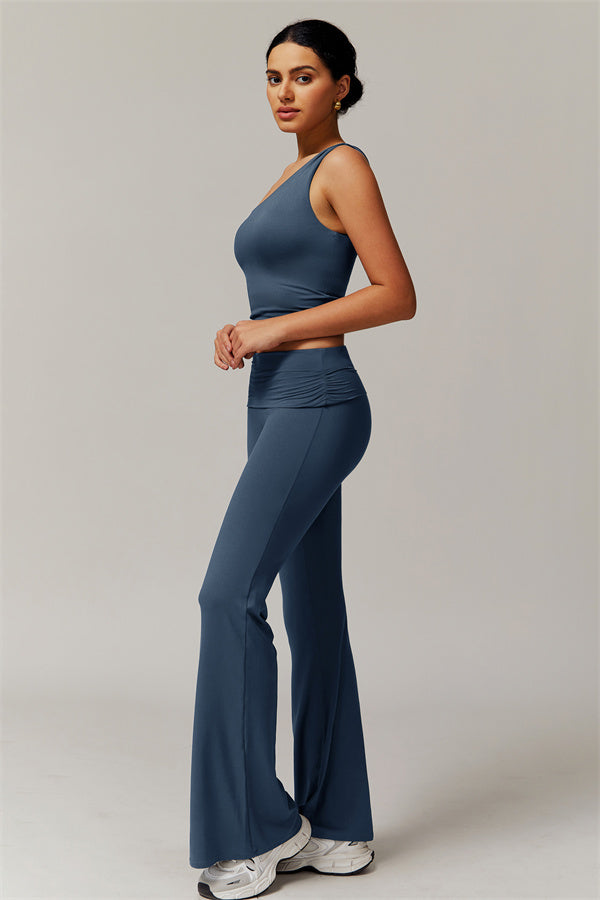 The Luxe One-Shoulder Crop Top Flared Leggings 2-Piece Set