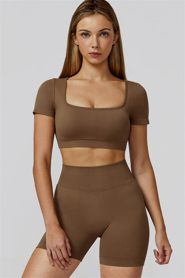 The Reign Crop Top Shorts 2-Piece Set Roman Brown