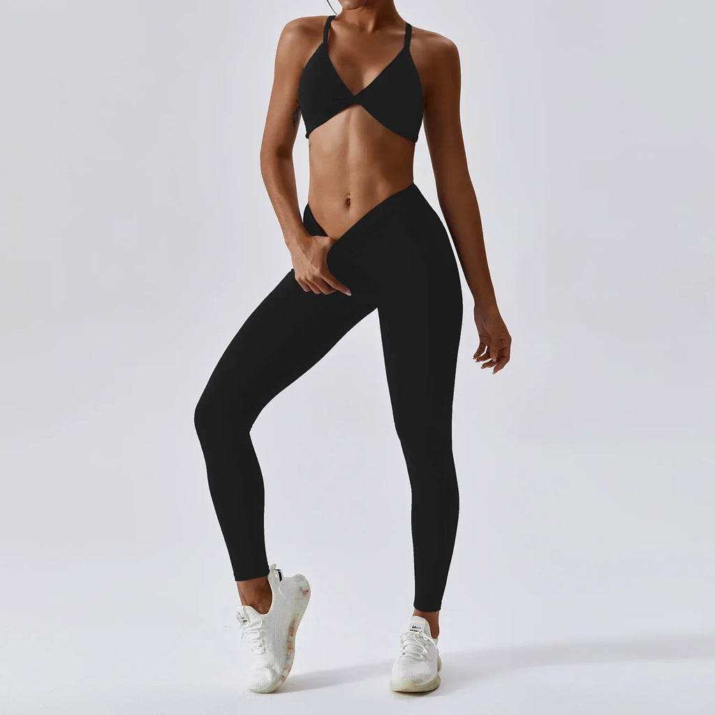 Ibiza Twist Bra Top & Leggings Set Black