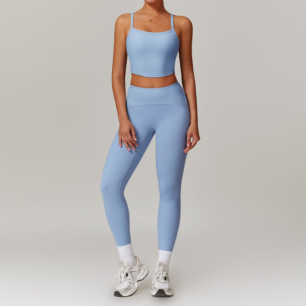 Melina Micro Ribbed Bra Top & Leggings Set Chambray