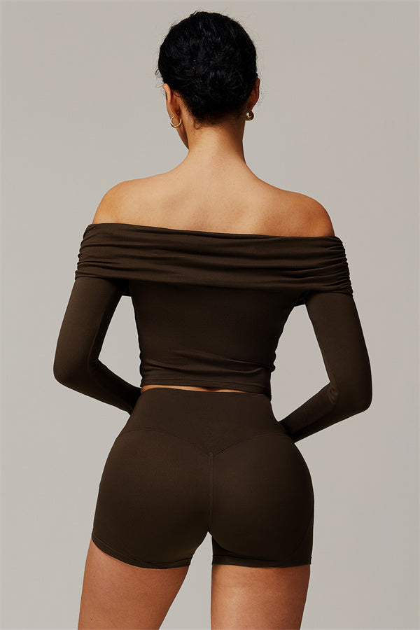 The Luxe Ruched Long Sleeve Off-Shoulder Top Shorts 2-Piece Set