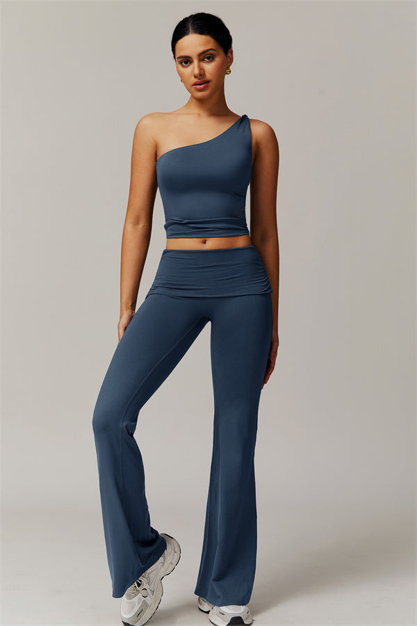 The Luxe One-Shoulder Crop Top Flared Leggings 2-Piece Set