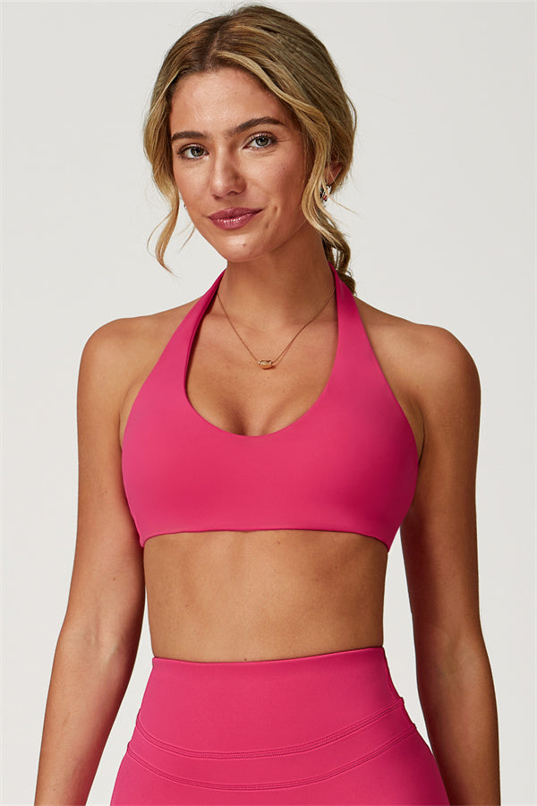 The Boost Halter Sports Bra Raspberry