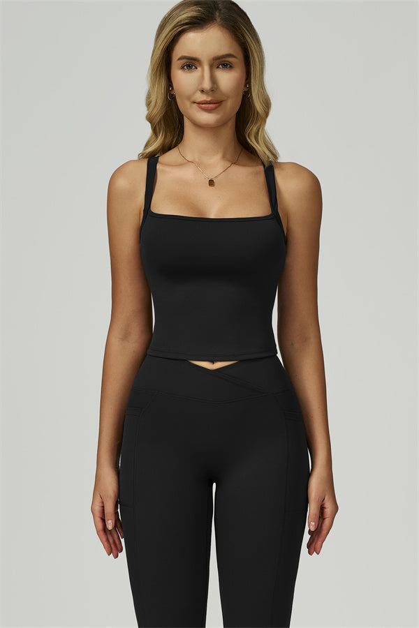 The Flourish Crop Tank Flared Leggings 2-Piece Set Black