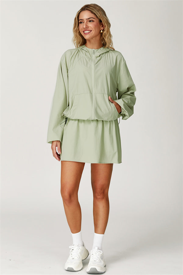 The Zeal Airy Zip Hoodie Tennis Skirt 2-Piece Set