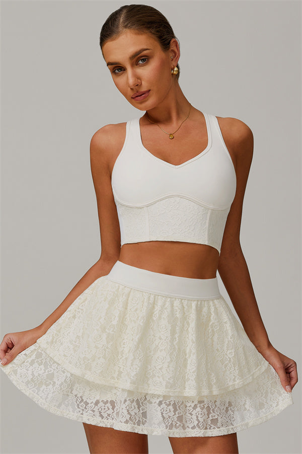 The Wonder Crop Top Tennis Skirt 2-Piece Set Almond