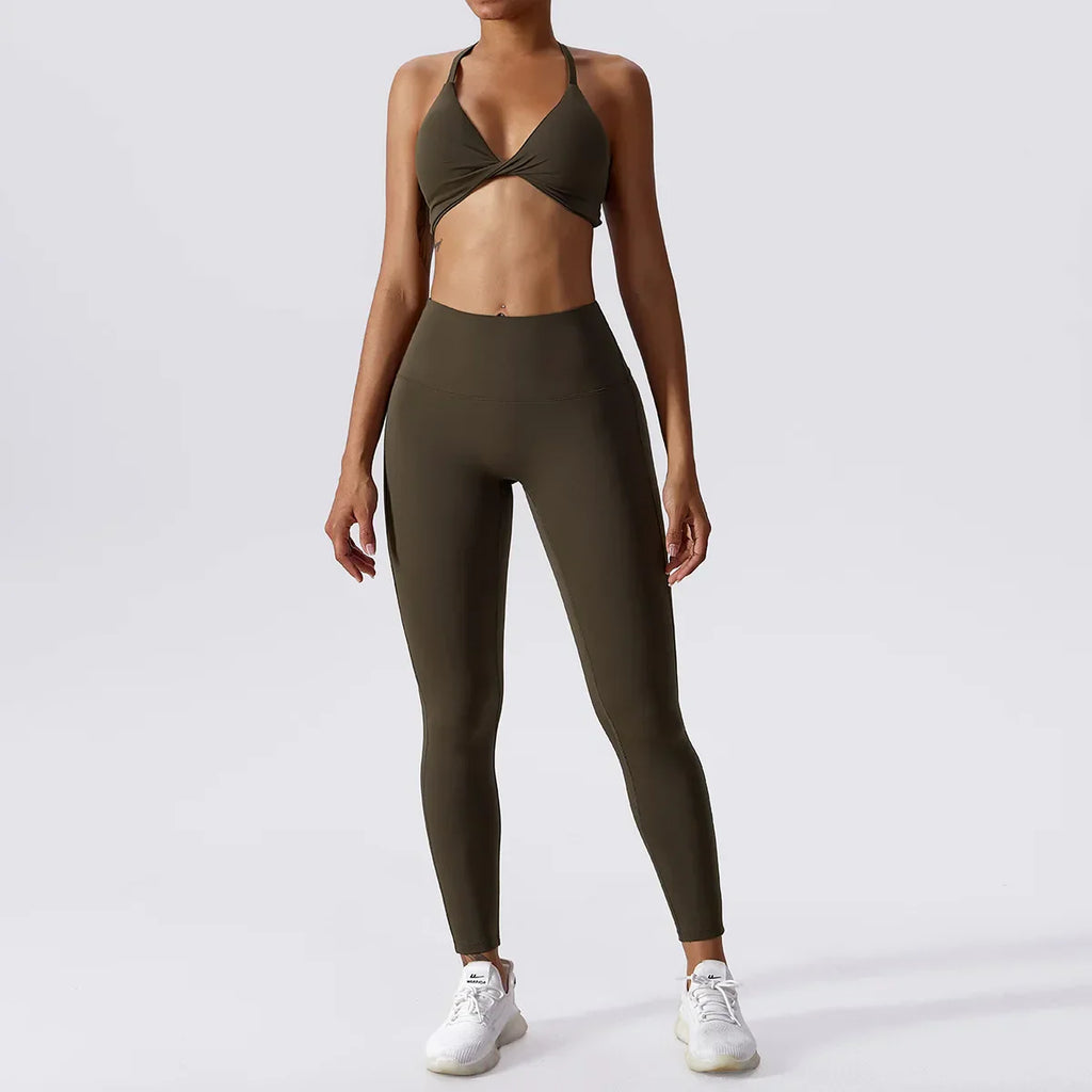 Ibiza Twist Bra Top & Leggings Set Chocolate
