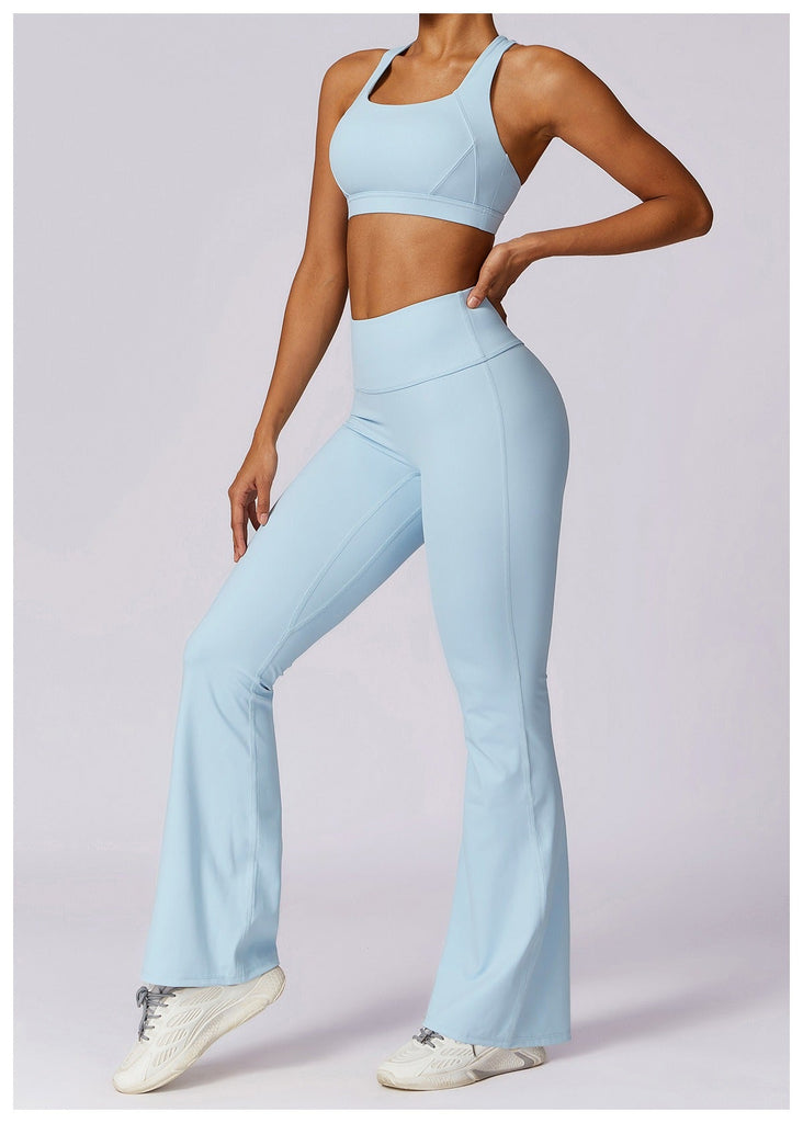 Thea Sculpt Top & Flared Set Blue