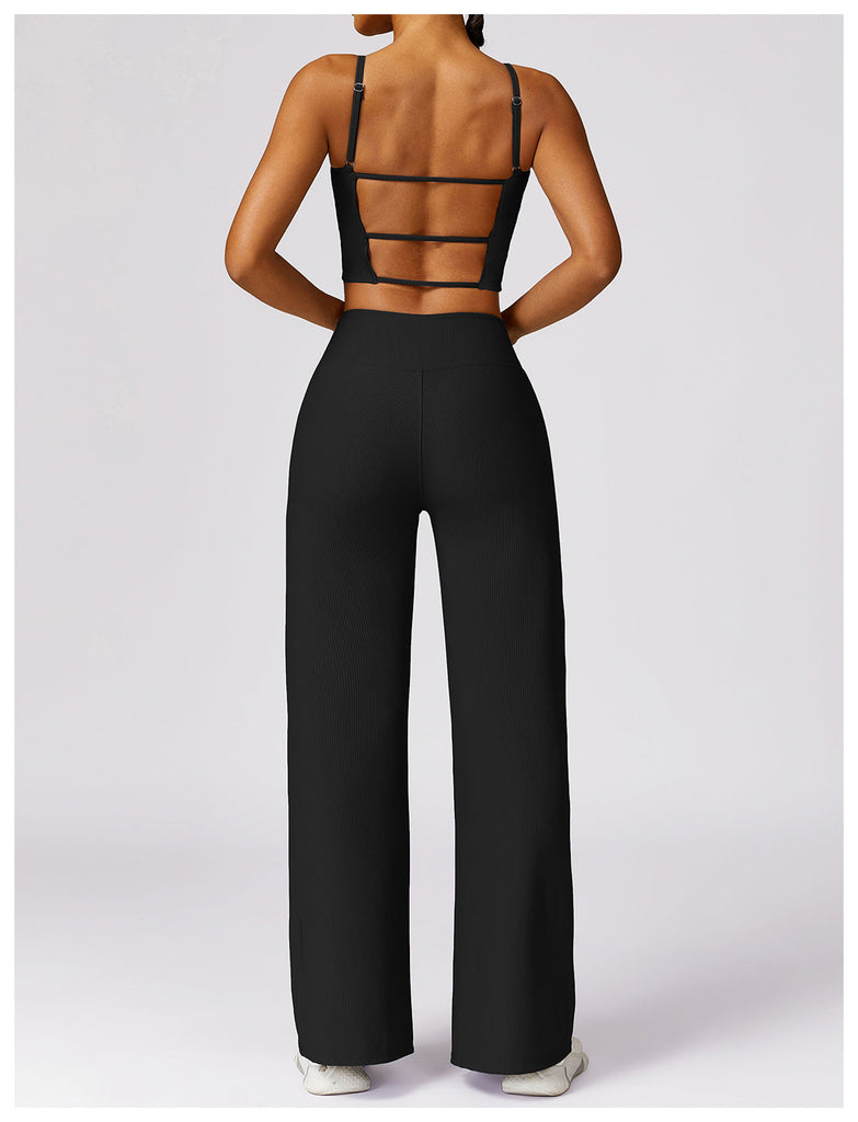 Cora Open Back Top & Flared Set Black