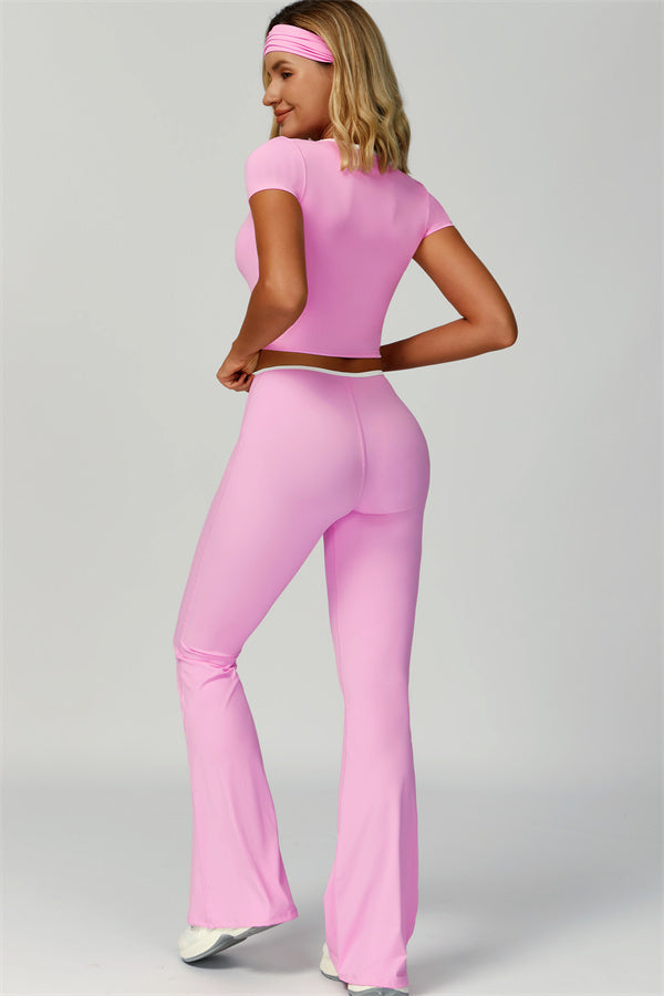 The Skyline Tie Top Flared Leggings Headband 3-Piece Set