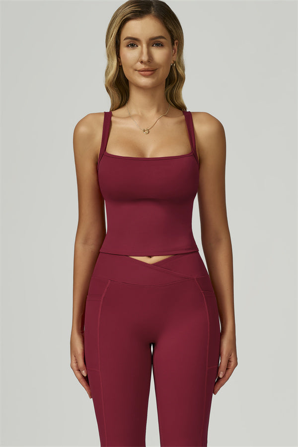 The Flourish Crop Tank Flared Leggings 2-Piece Set Burgundy