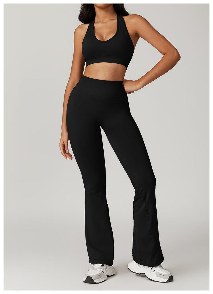 Avery Halter Top & Flared Set Black