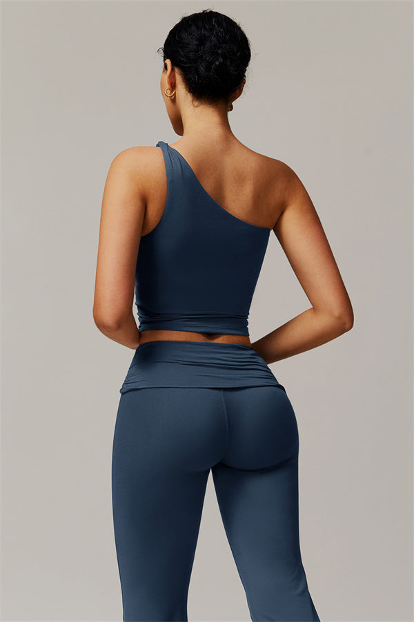 The Luxe One-Shoulder Crop Top Flared Leggings 2-Piece Set