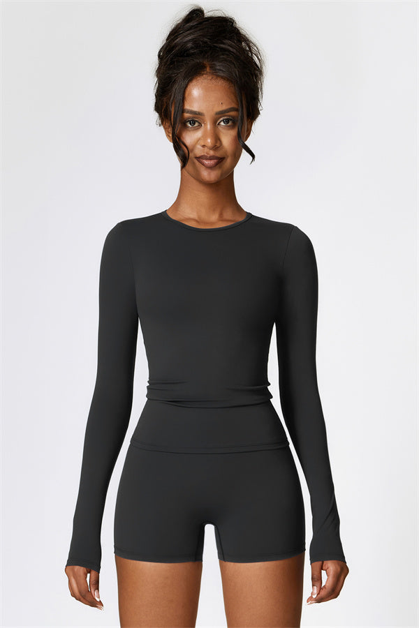 The Isabella Long Sleeve T-shirt Shorts 2-Piece Set Black