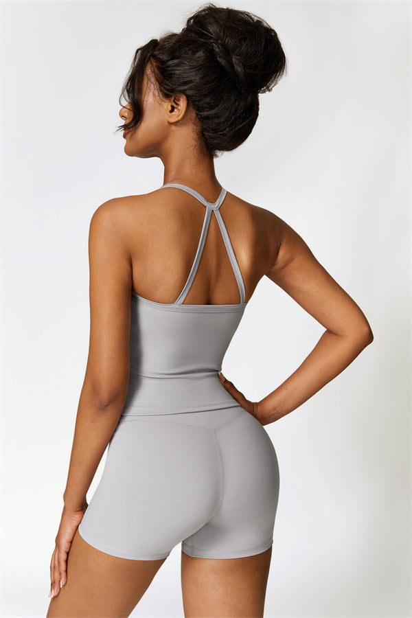 The Isabella Crop Top Shorts 2-Piece Set Light Grey