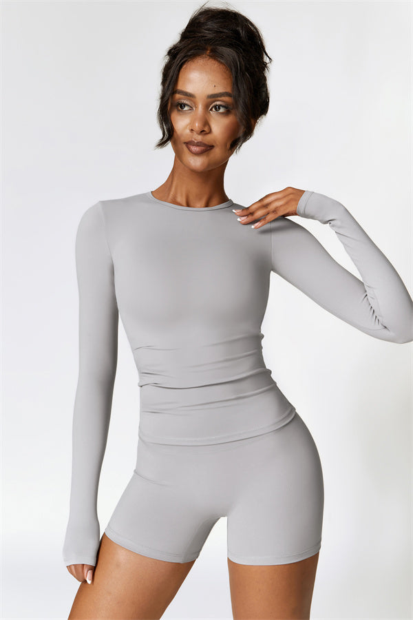 The Isabella Long Sleeve T-shirt Shorts 2-Piece Set Light Grey