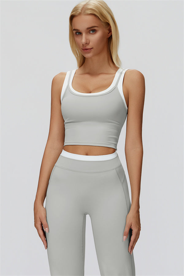 The Canyon Crop Tank Flared Leggings 2-Piece Set Light Grey