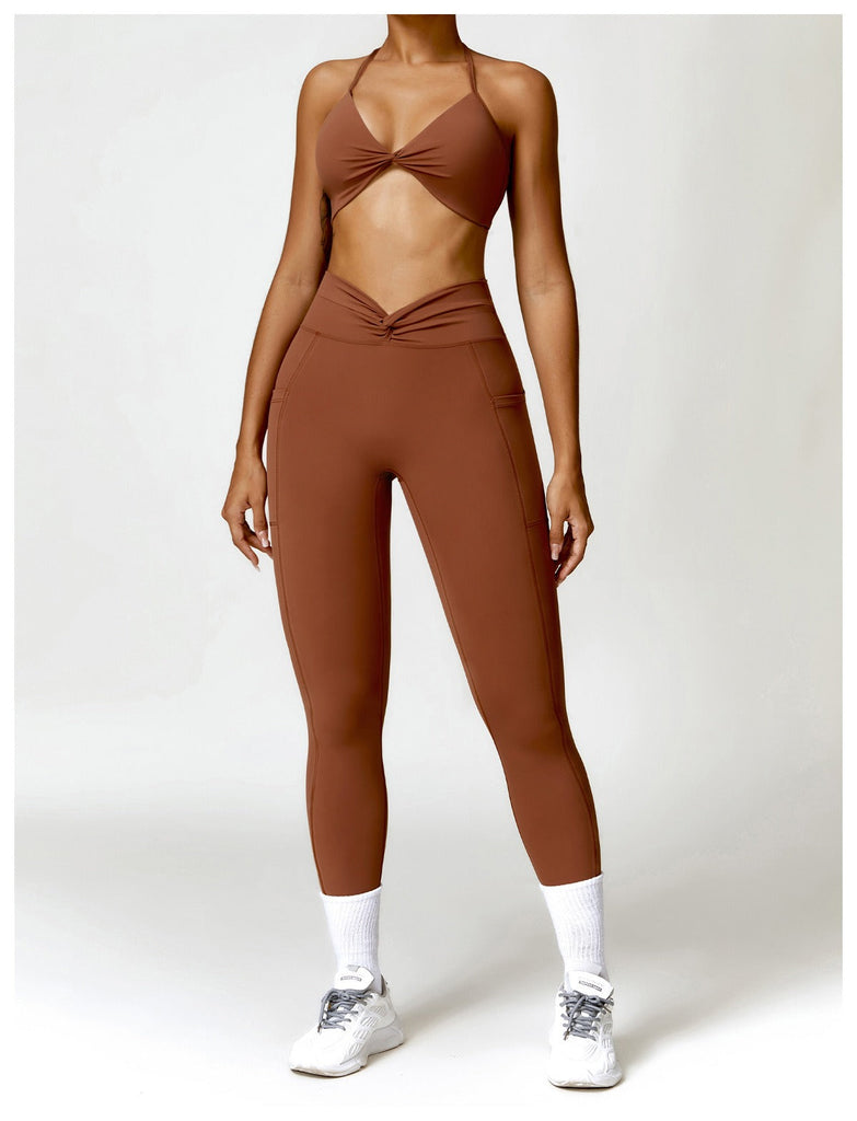 Double Twist Top & Leggings Set Brown