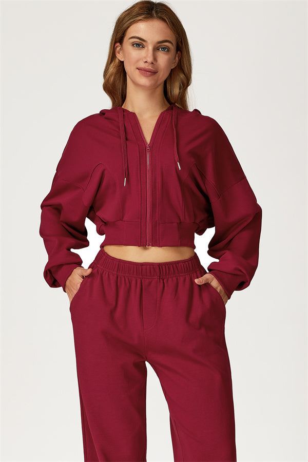 The Glacier Crop Hoodie Pants 2-Piece Set Burgundy