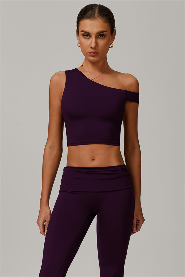 The Pearl Crop Top Flared Leggings 2-Piece Set Plum Purple