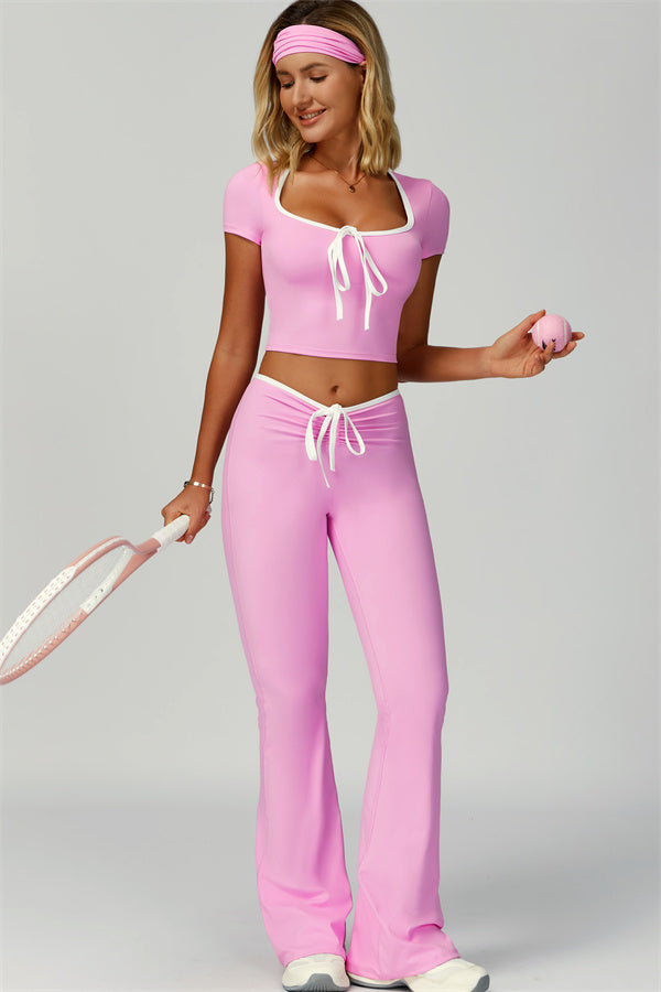 The Skyline Tie Top Flared Leggings Headband 3-Piece Set