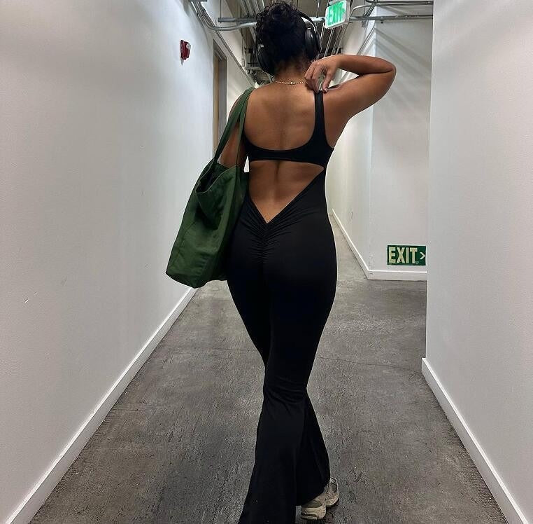 Scrunch V Back Flared Jumpsuit