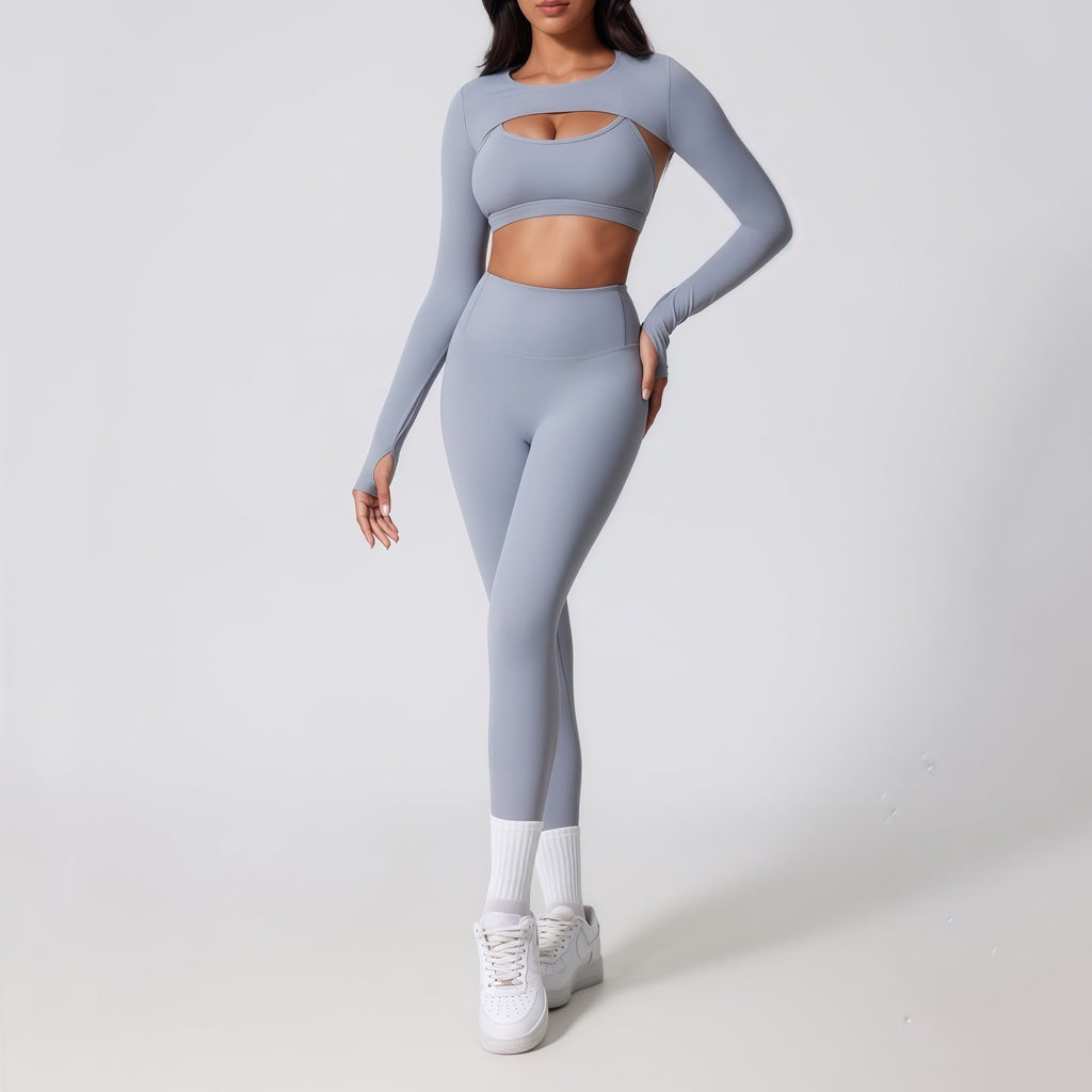 Thea 3 Pcs. Top & Leggings Set Light grey