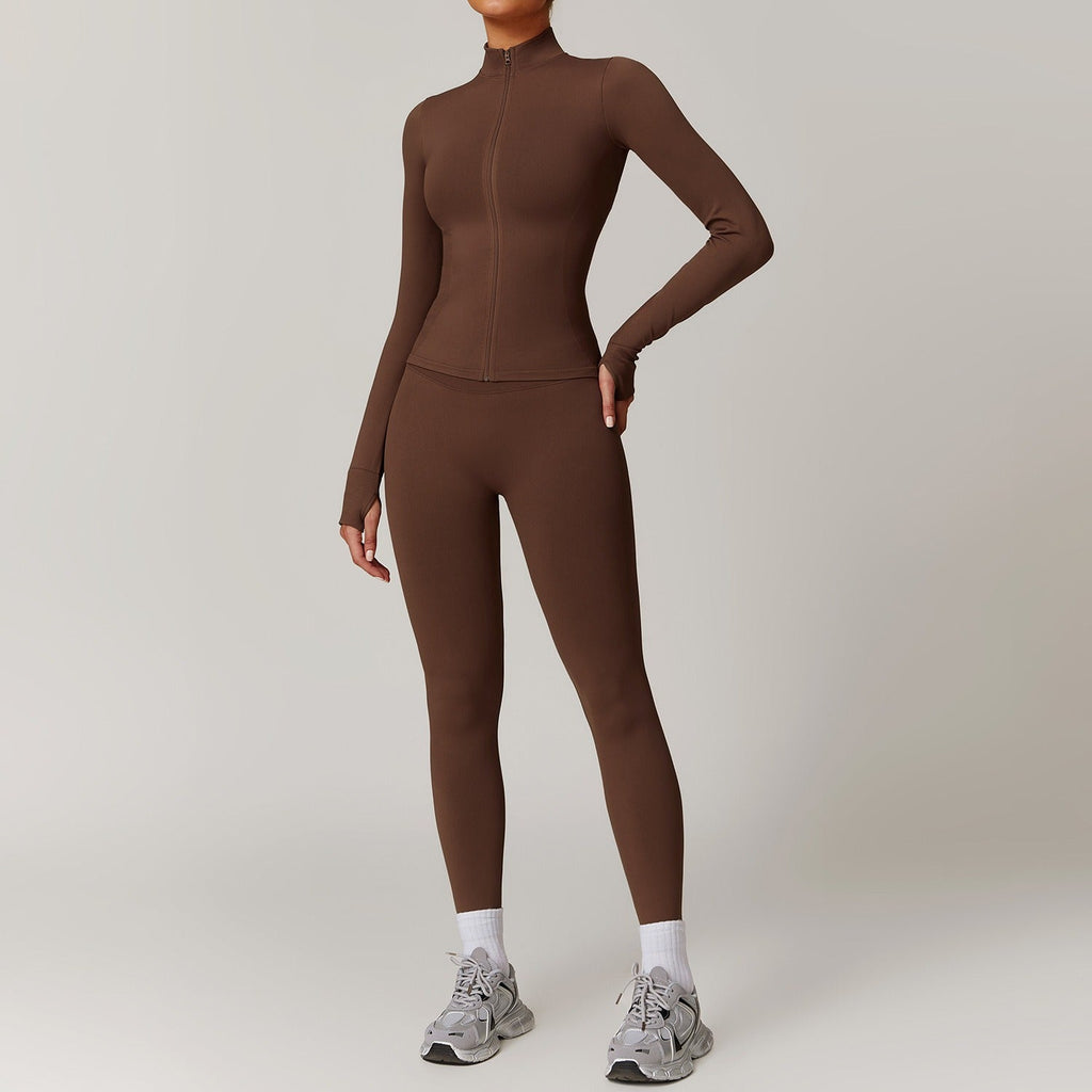 Piper Longsleeve Zip Top & Leggings Set Brown