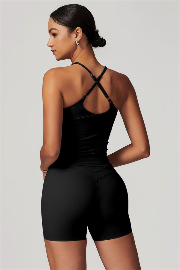 The Enigma Cross Back Vest Shorts 2-Piece Set Black