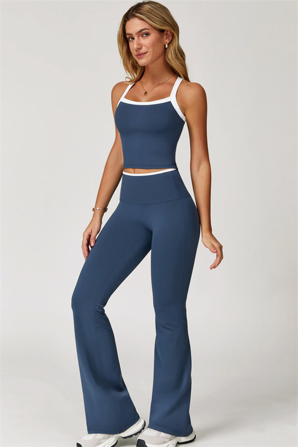 The Quest Cross Back Crop Top Flared Leggings 2-Piece Set
