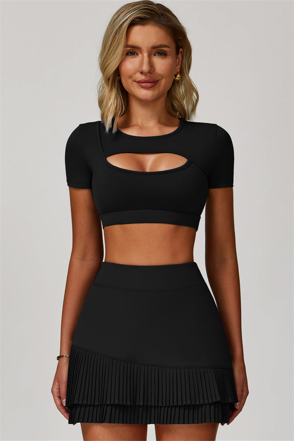 The Lavish Cut-out Crop Top Tennis Skirt 2-Piece Set Black
