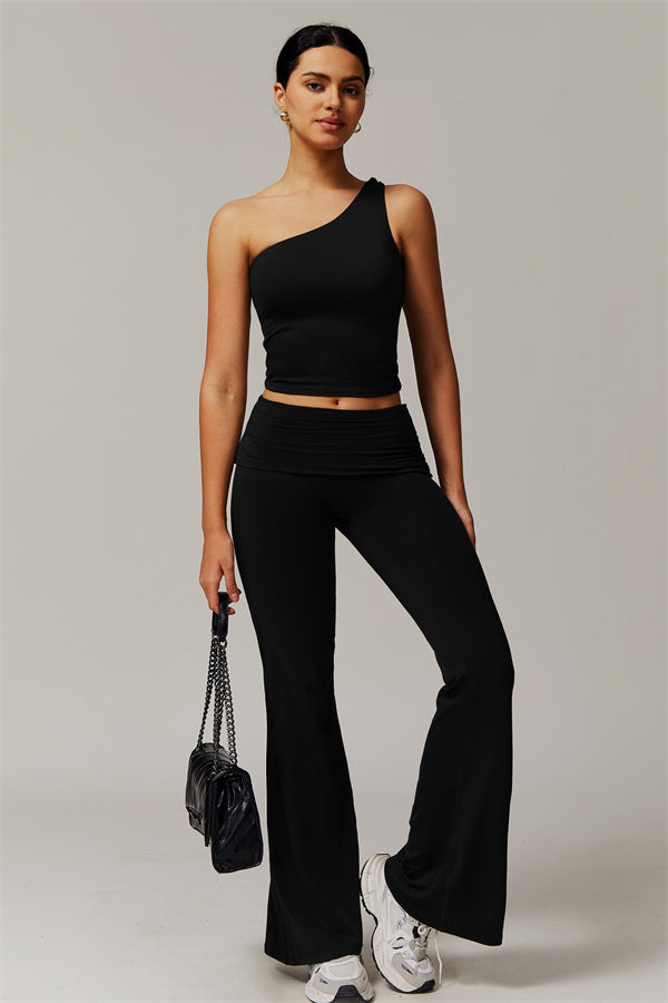 The Luxe One-Shoulder Crop Top Flared Leggings 2-Piece Set
