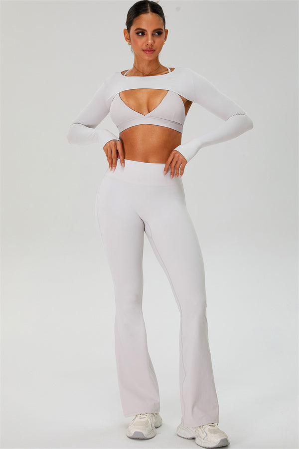 The Ember Sports Bra Crop Top Flared Leggings 3-Piece Set