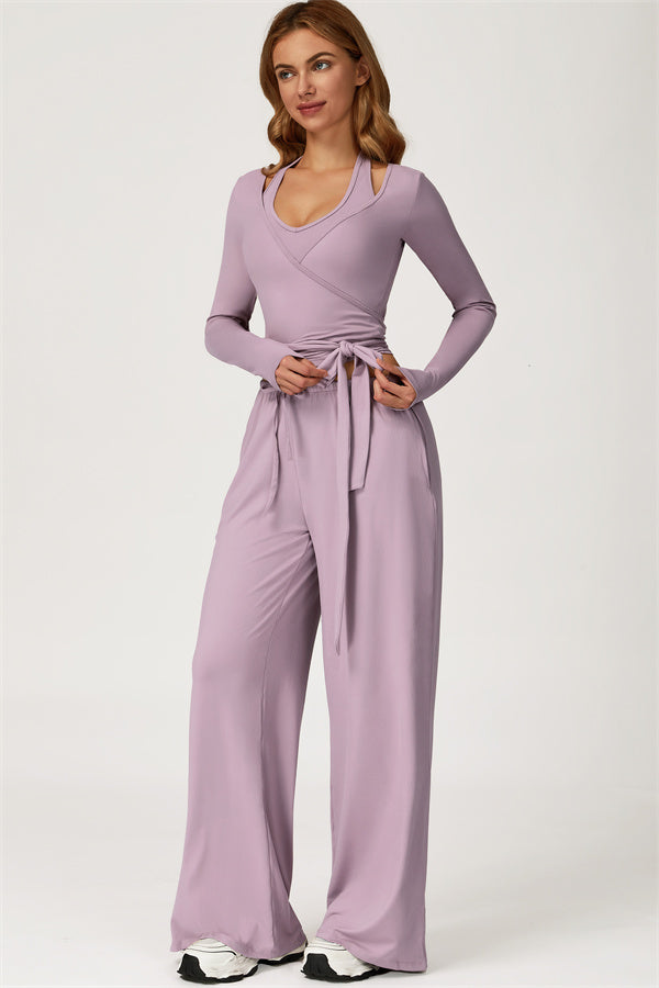 The Sprint Long Sleeve Crop Top Halter Tank Top Sweatpants 3-Piece Set