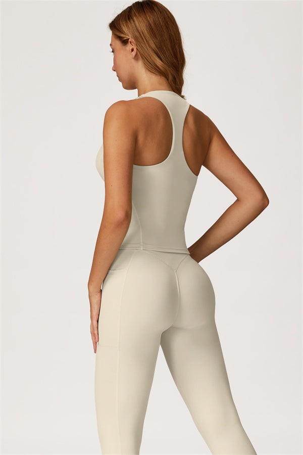 The Glacier Crop Tank Leggings 2-Piece Set Almond