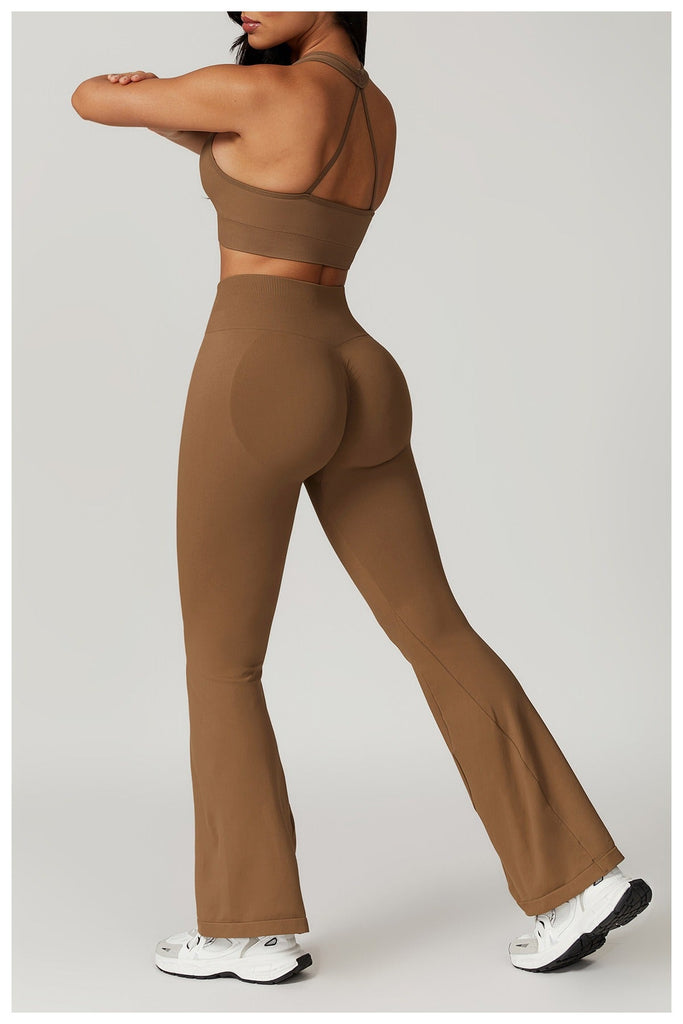 Avery Halter Top & Flared Set Brown
