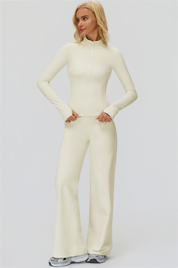 The FemmeFit Zip Jacket Straight Leg Pants 2-Piece Set