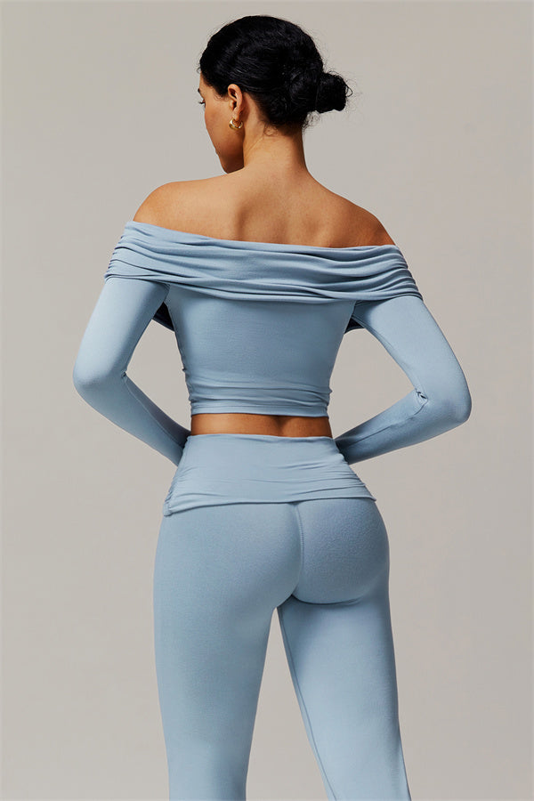The Luxe Ruched Long Sleeve Off-Shoulder Top Flared Leggings 2-Piece Set