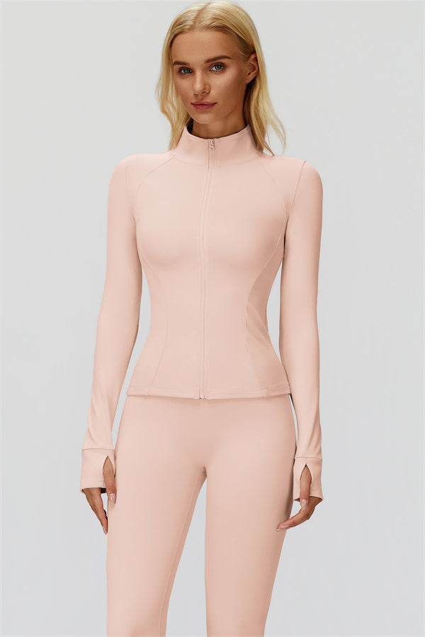 The FemmeFit Zip Jacket Leggings 2-Piece Set Oyster Pink