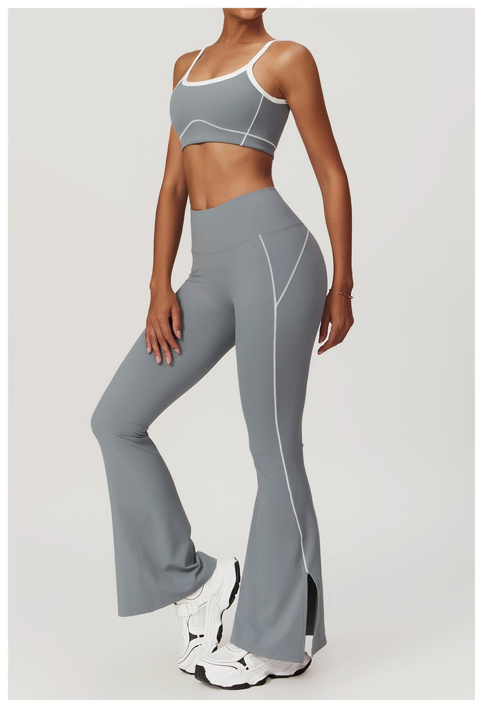 Celeste Panel Crop Top & Flared Set Steel grey