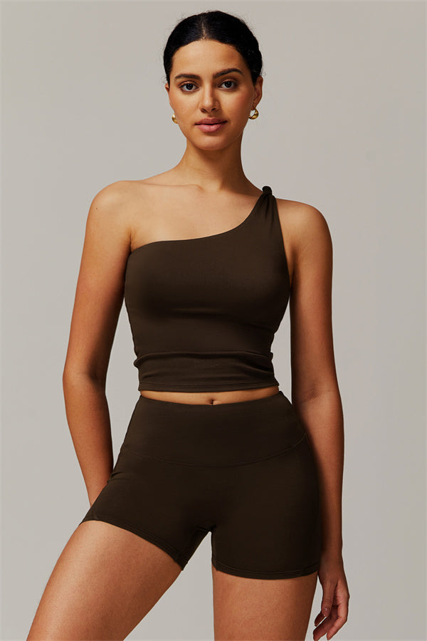 The Luxe One-Shoulder Crop Top Shorts 2-Piece Set Bistre