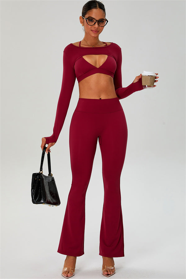The Ember Sports Bra Crop Top Flared Leggings 3-Piece Set
