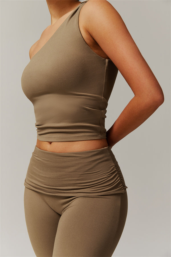 The Luxe One-Shoulder Crop Top Flared Leggings 2-Piece Set