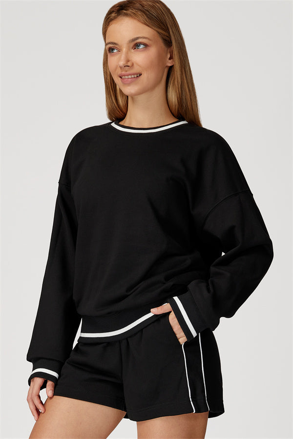 The Amara Sweatshirt Lounge Shorts 2-Piece Set Black
