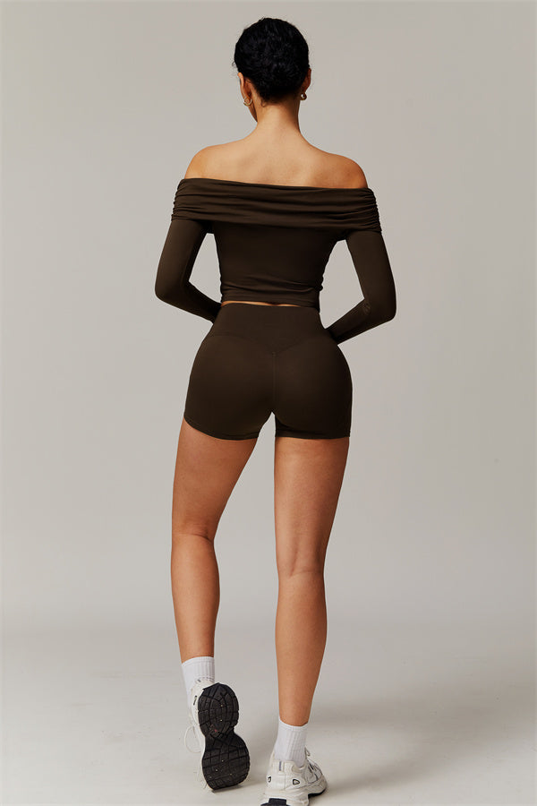 The Luxe Ruched Long Sleeve Off-Shoulder Top Shorts 2-Piece Set