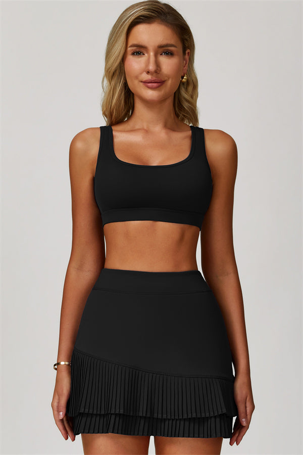 The Lavish Sports Bra Tennis Skirt 2-Piece Set Black