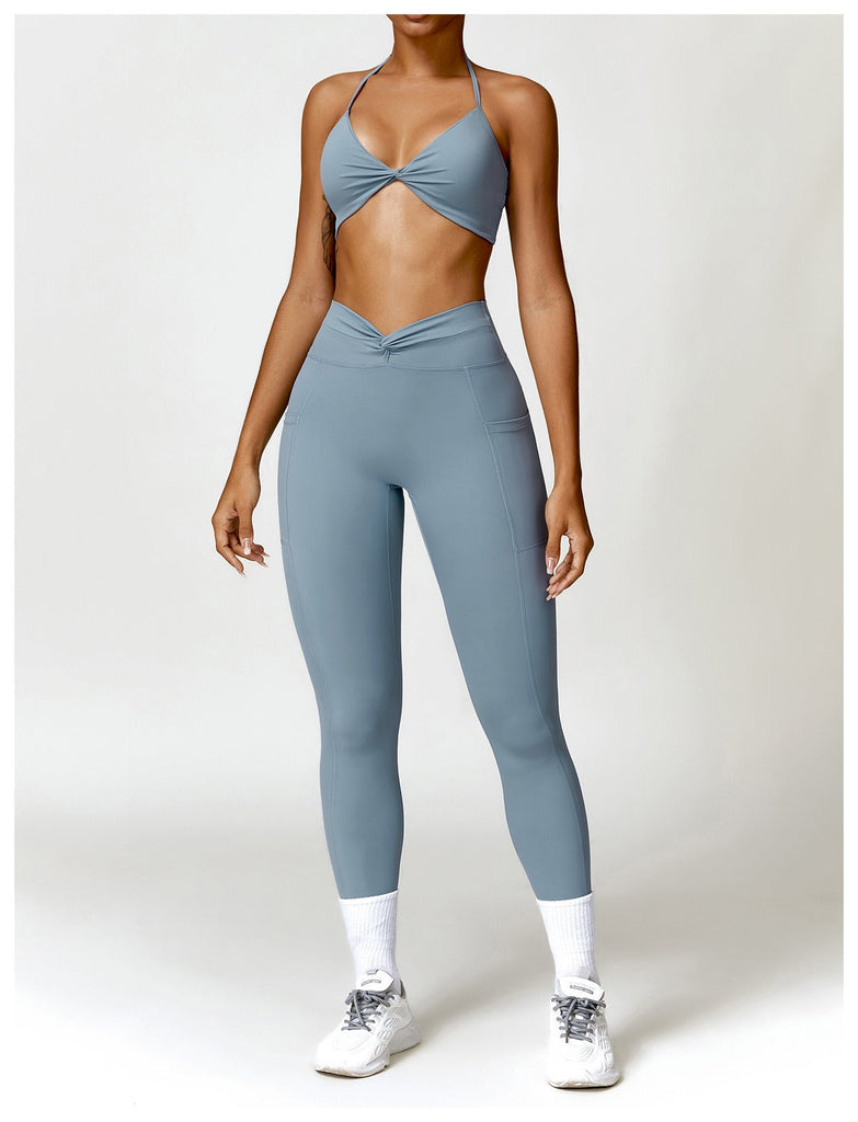 Double Twist Top & Leggings Set Blue-grey