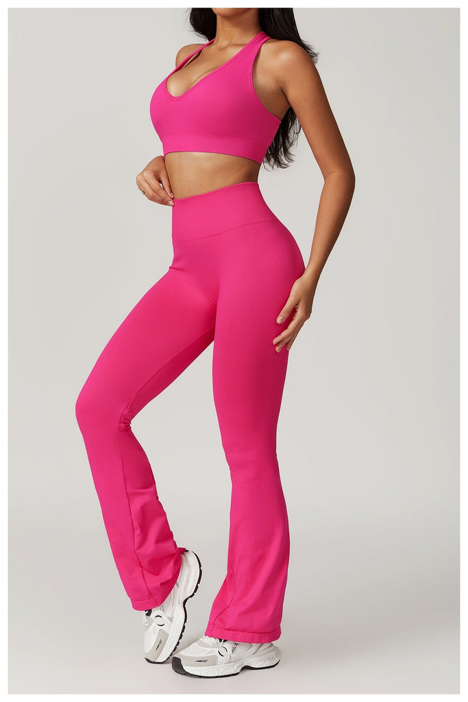 Avery Halter Top & Flared Set Hot pink