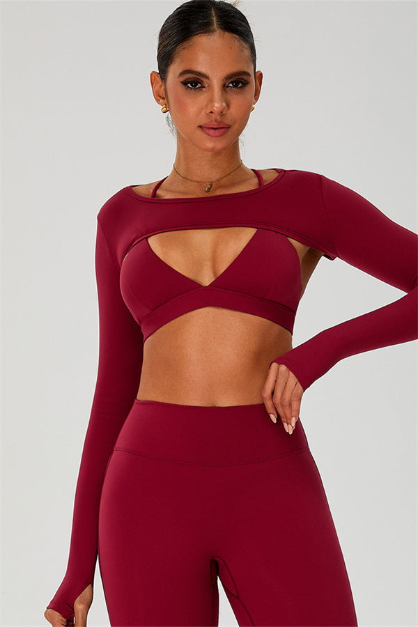 The Ember Sports Bra Crop Top Flared Leggings 3-Piece Set